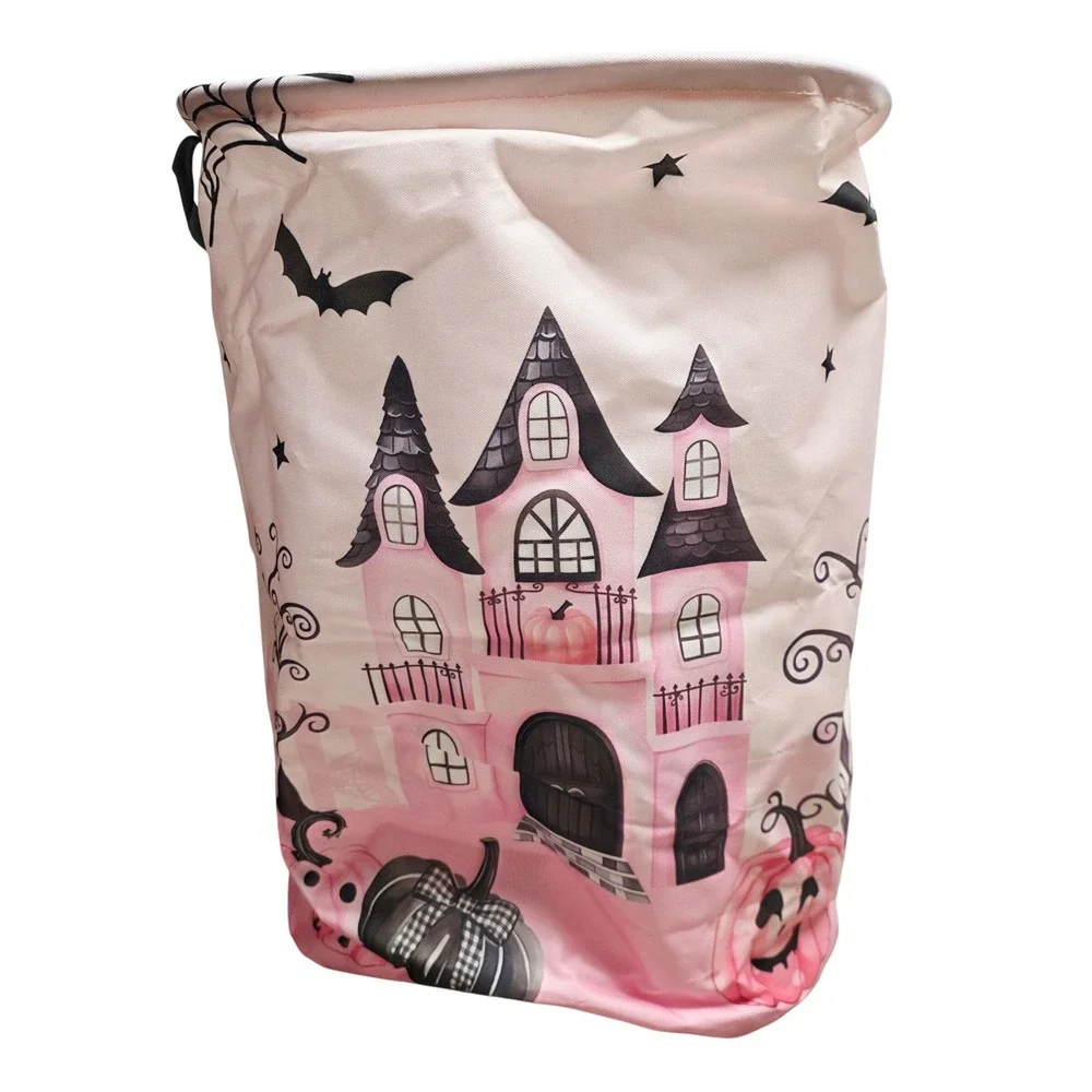 Pink Halloween Spooky Ghost Black Cat Laundry Hamper Storage Bin Pinkoween 18in